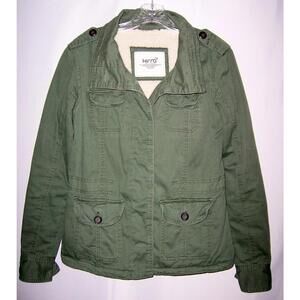 Kirra Field Utility Jacket Women's Medium Sherpa Fleece Lined Canvas Army Green